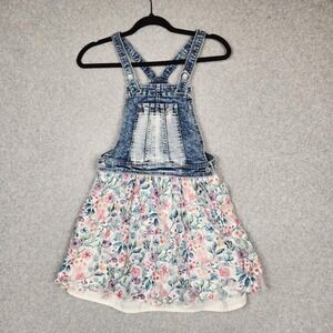 Jordache Dress Girls Large 10-12 Denim Floral Overall Skirt Tulle Spring Play